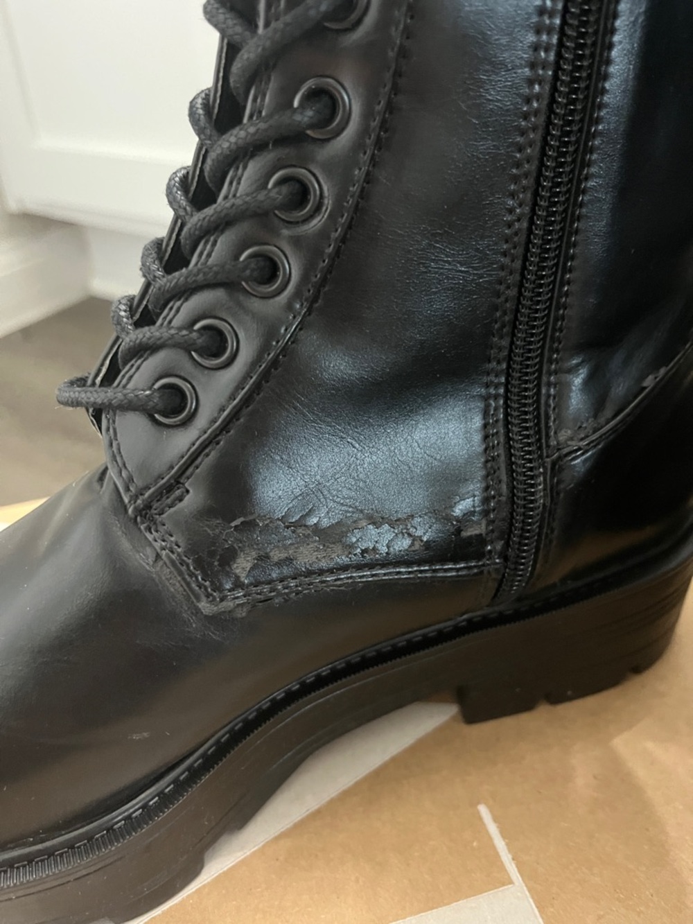 Zara Black Lace-Up Tall Combat Boots - Picture 4 of 12